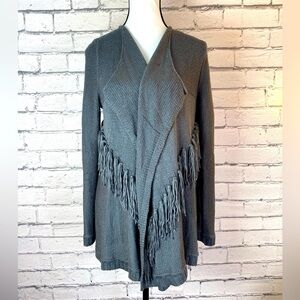 I.N. San Francisco Gray Boho Fringe Cardigan Sweater size Medium EUC Western